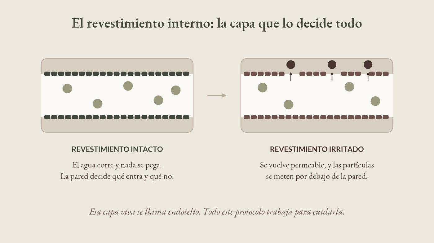 El revestimiento de la tubería, por dentro